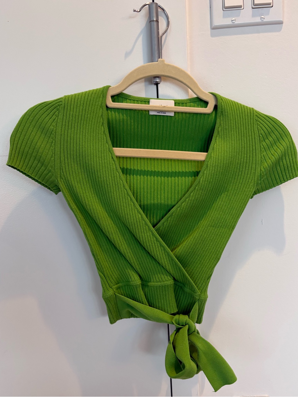 Wilfred Lime Green Ribbed Wrap Crop Top
